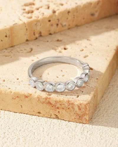 Bezel Moissanite Eternity Ring – 9 Round D Color Stones on 925 Sterling Silver, Bubble Band Stackable Ring for Women