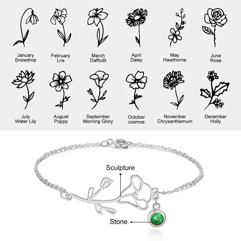 Birth Flower Birthstone Bracelet
