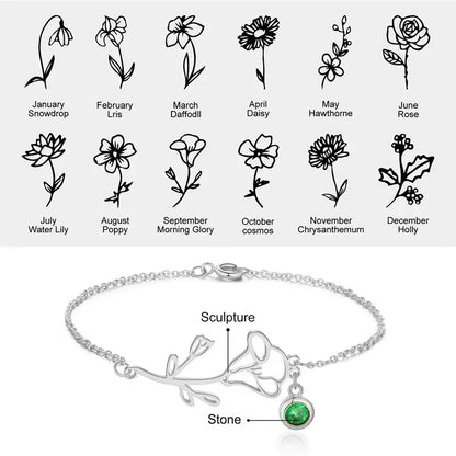Birth Flower Birthstone Bracelet