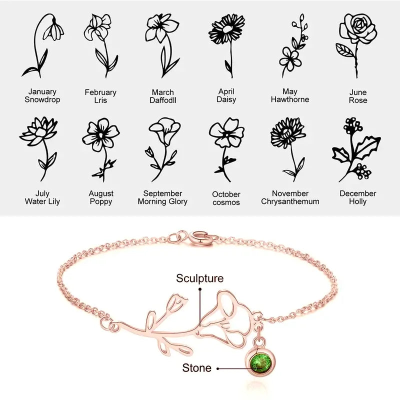 Birth Flower Birthstone Bracelet