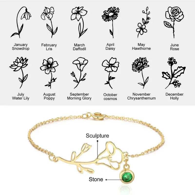 Birth Flower Birthstone Bracelet