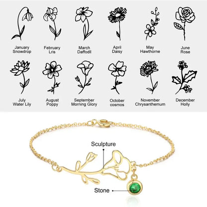 Birth Flower Birthstone Bracelet
