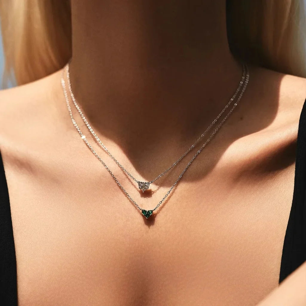 Heart Birthstone Necklace - 925 Sterling Silver Choker for Women