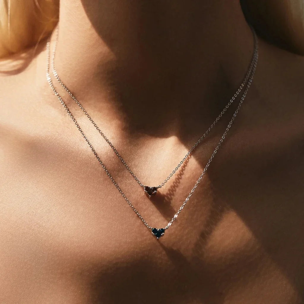Heart Birthstone Necklace - 925 Sterling Silver Choker for Women
