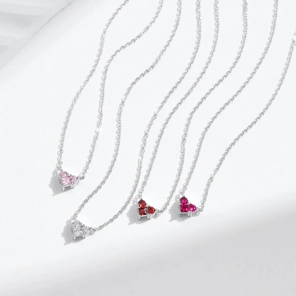 Heart Birthstone Necklace - 925 Sterling Silver Choker for Women