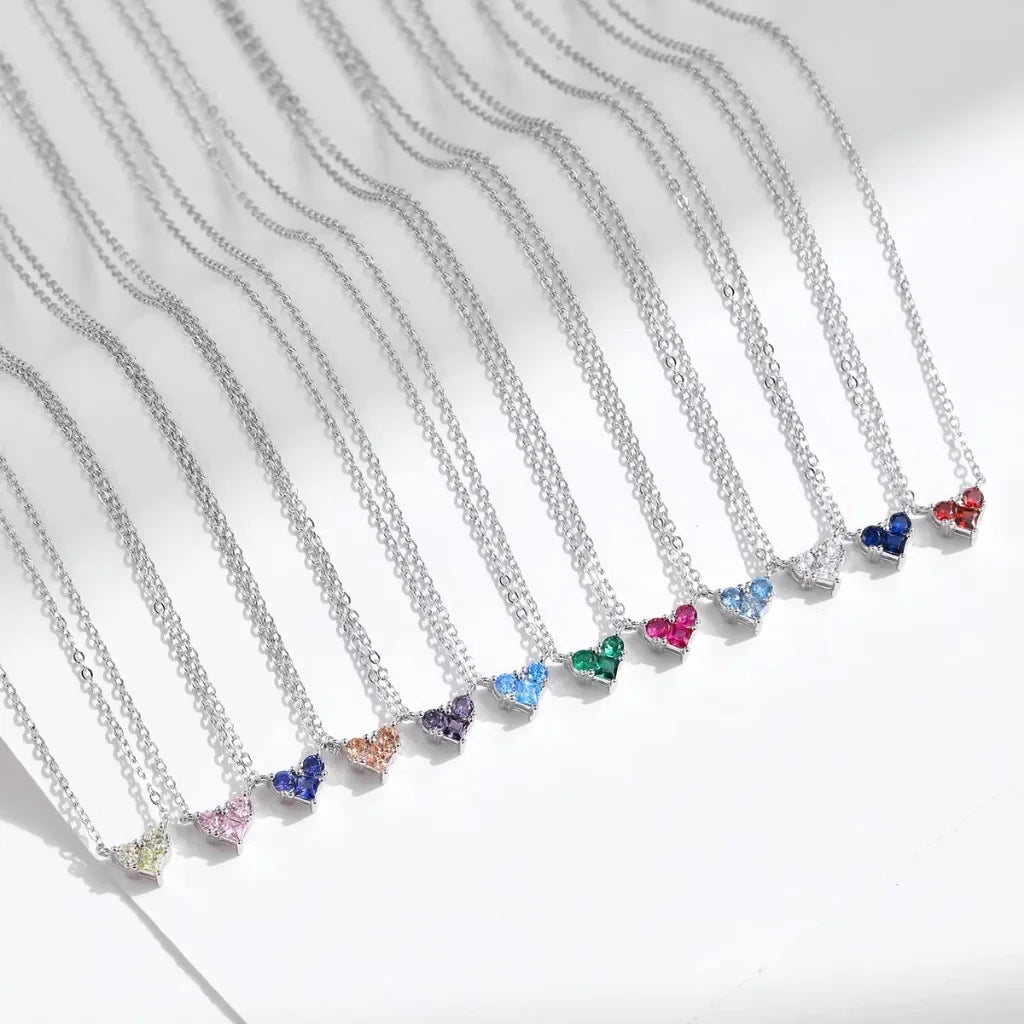 Heart Birthstone Necklace - 925 Sterling Silver Choker for Women