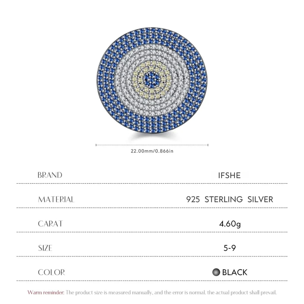 Black Evil Eye Ring - Luxurious Zirconia & Sterling Silver Round Finger Ring for Women