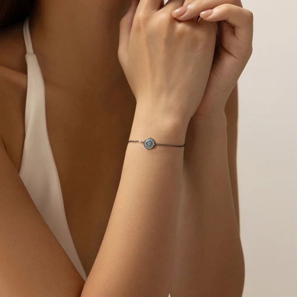 Black Sterling Silver Evil Eye Bracelet for Women - Evil Eye Protaction Bracelet