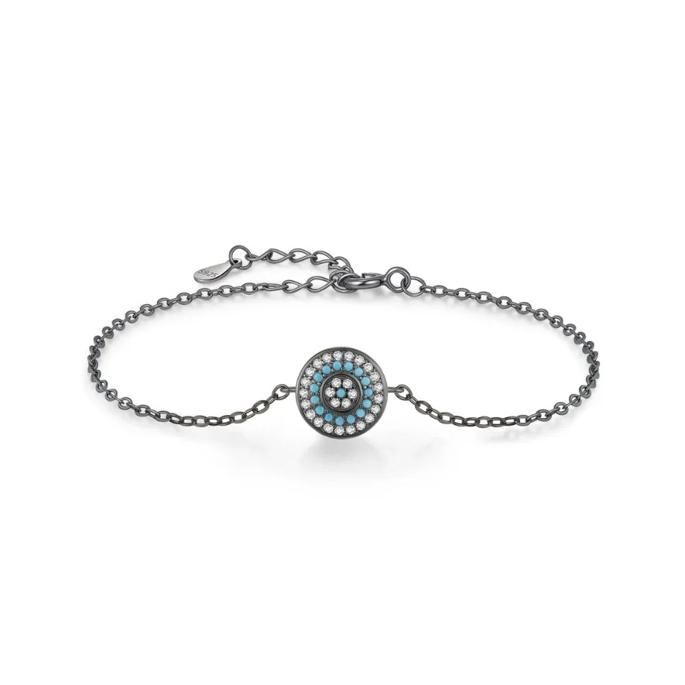 Black Sterling Silver Evil Eye Bracelet for Women - Evil Eye Protaction Bracelet