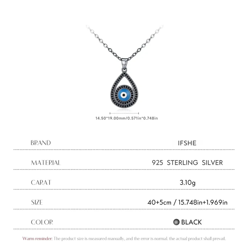 Black Sterling Silver Evil Eye & Water Drop Pendant Necklace