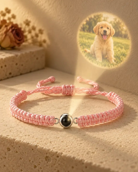 Braided Photo Projection Bracelet - projecting the hidden photo onto a wall
