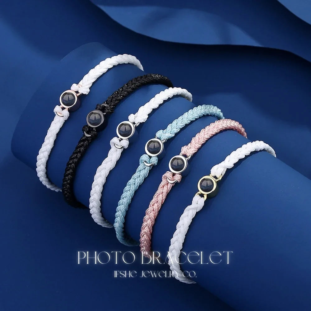 Braided Rope Bracelet with Picture Inside - Photo Projection Charm Bracelet