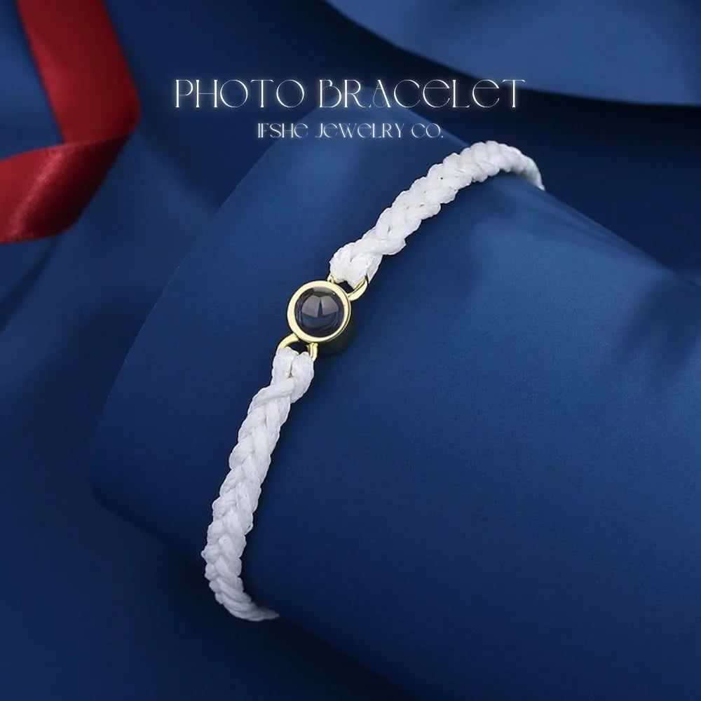 Braided Rope Bracelet with Picture Inside - Photo Projection Charm Bracelet