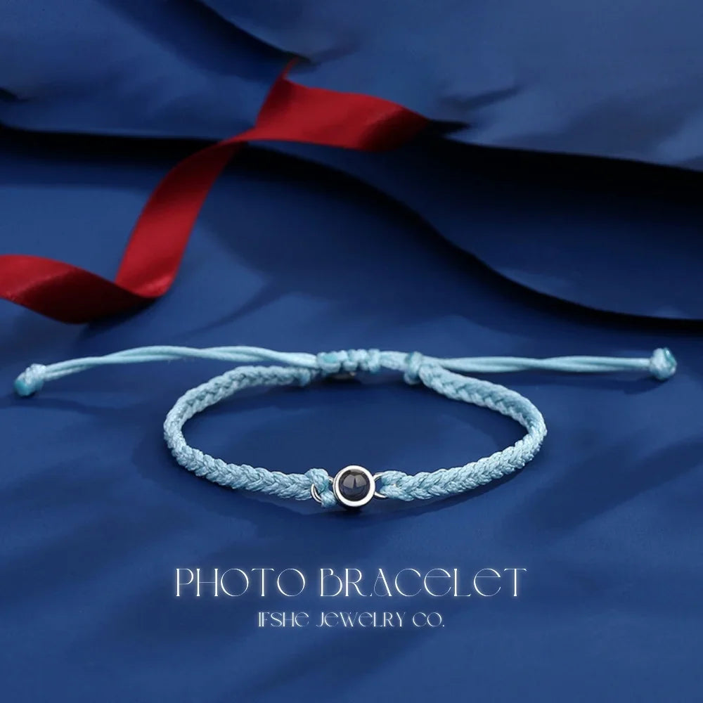 Braided Rope Bracelet with Picture Inside - Photo Projection Charm Bracelet