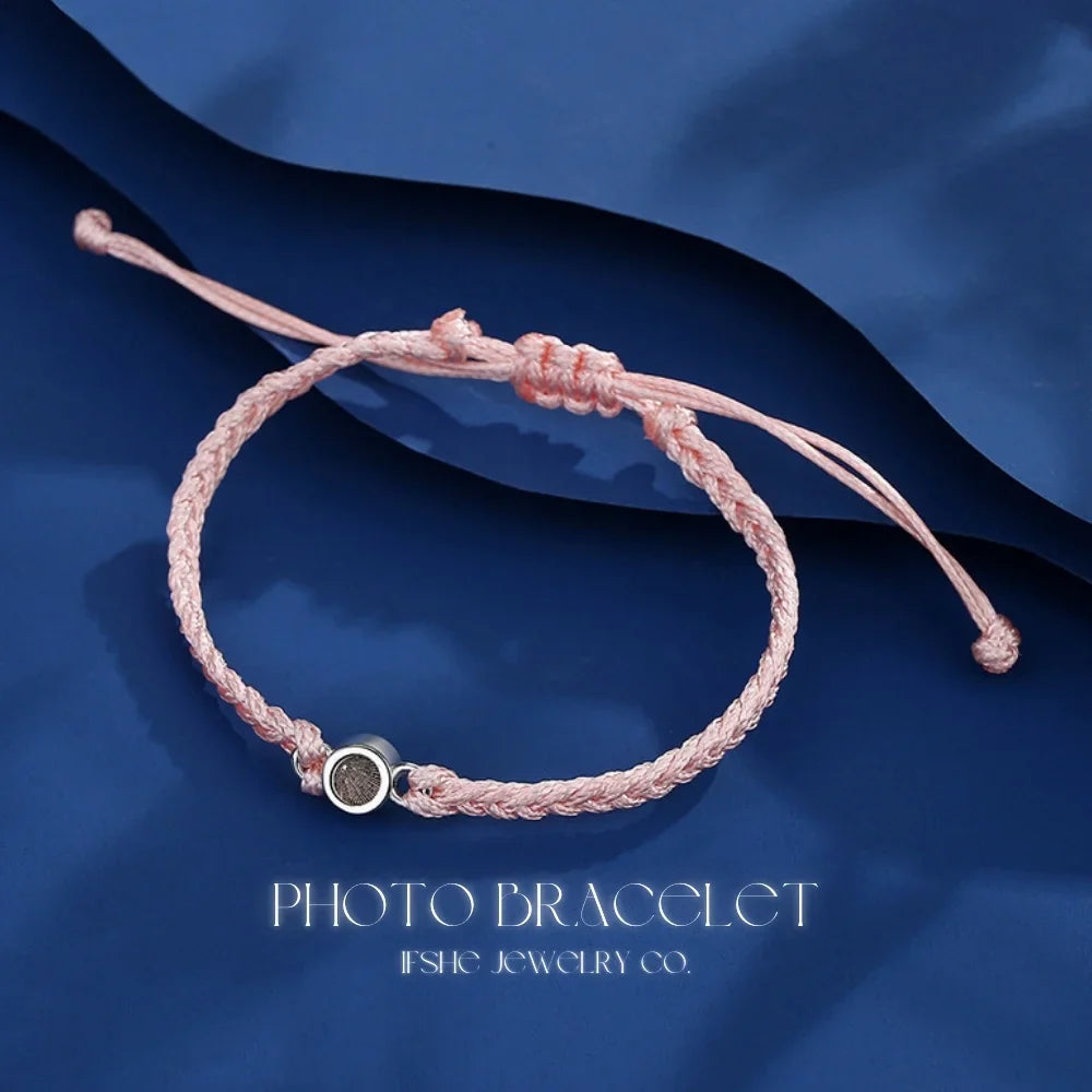 Braided Rope Bracelet with Picture Inside - Photo Projection Charm Bracelet