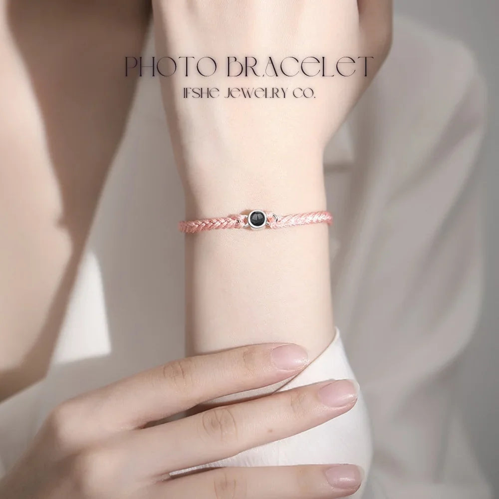 Braided Rope Bracelet with Picture Inside - Photo Projection Charm Bracelet