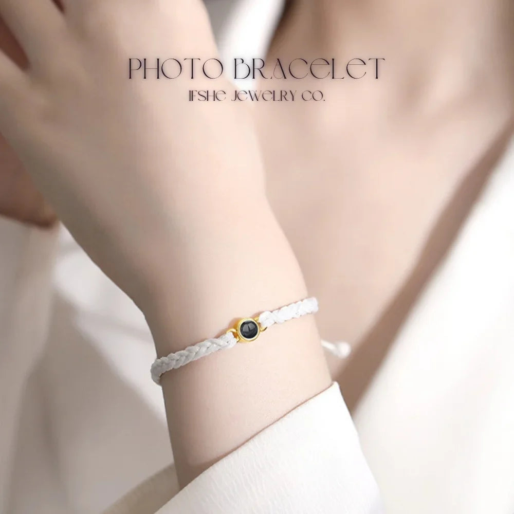 Braided Rope Bracelet with Picture Inside - Photo Projection Charm Bracelet