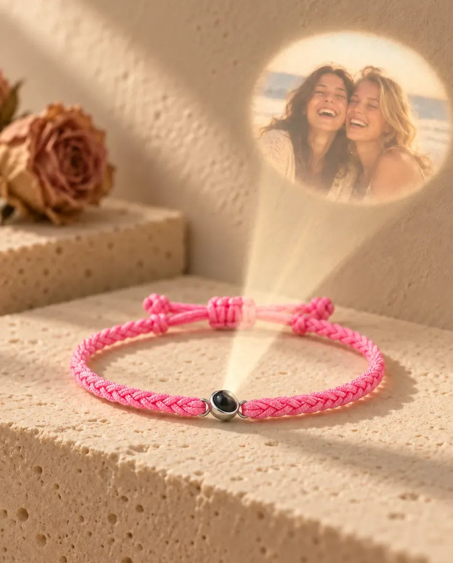 Friendship Knot Photo Projection Bracelet - projecting the hidden photo onto a wall