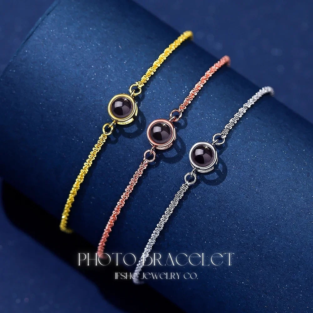 Circle Projection Charm Bracelet with Picture Inside - Photo Bracelet - Picture Bracelet