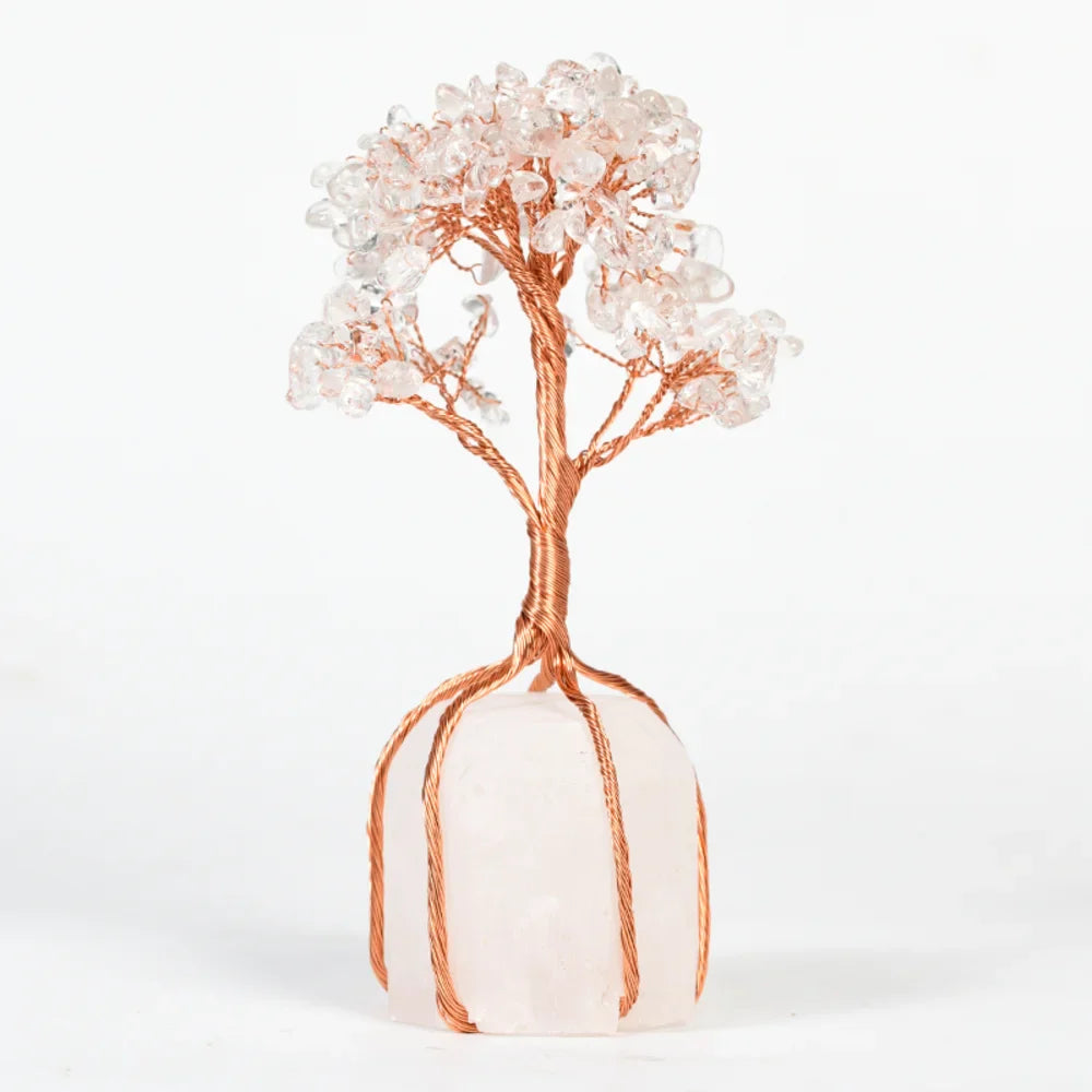 Rose Quartz Crystal Tree with Clear Quartz Base