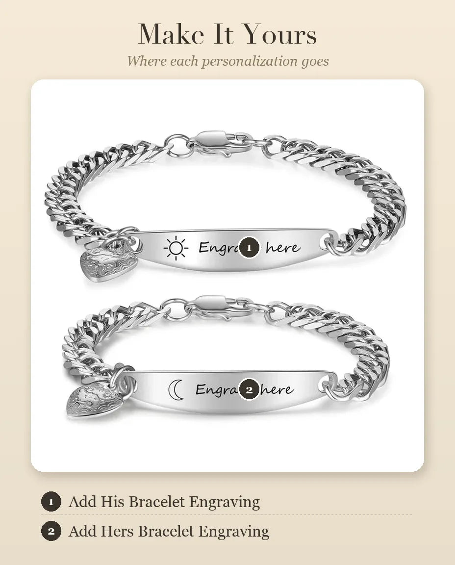 Couple Bracelets with Engraved Bar – personalization guide