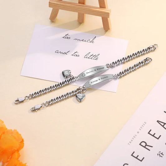 Couple Bracelets with Engraved Bar