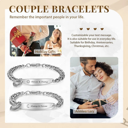Couple Bracelets with Engraved Bar