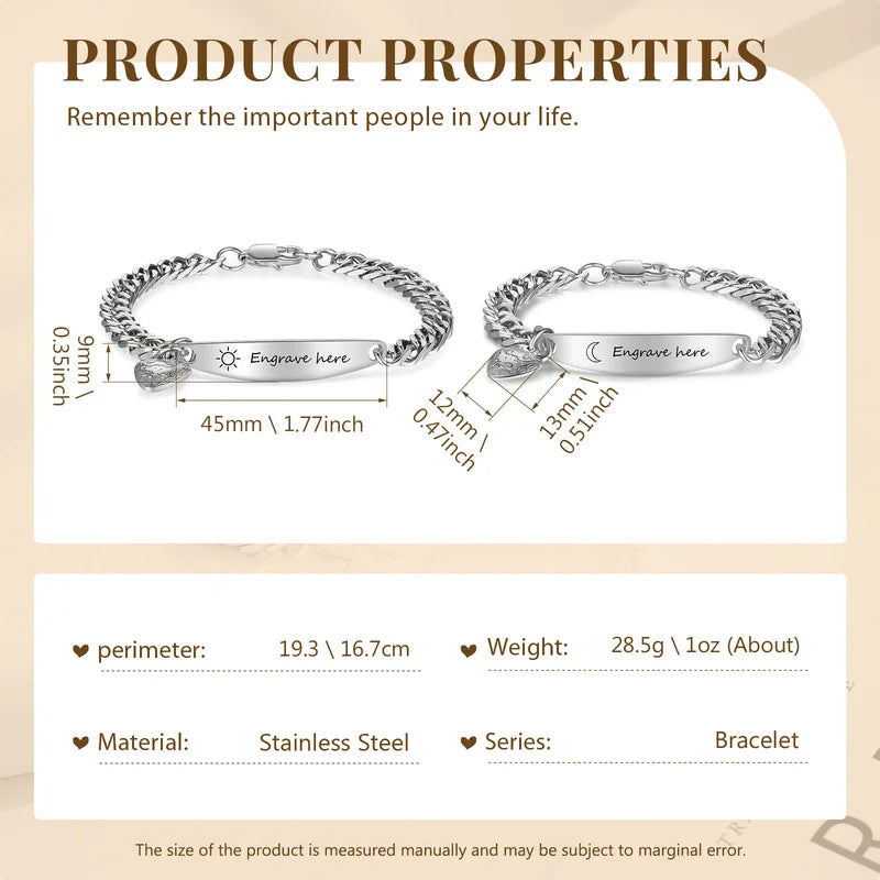 Couple Bracelets with Engraved Bar