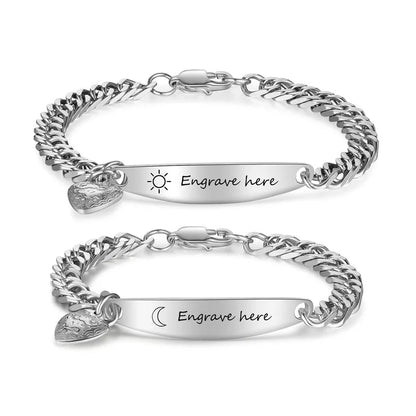 Couple Bracelets with Engraved Bar