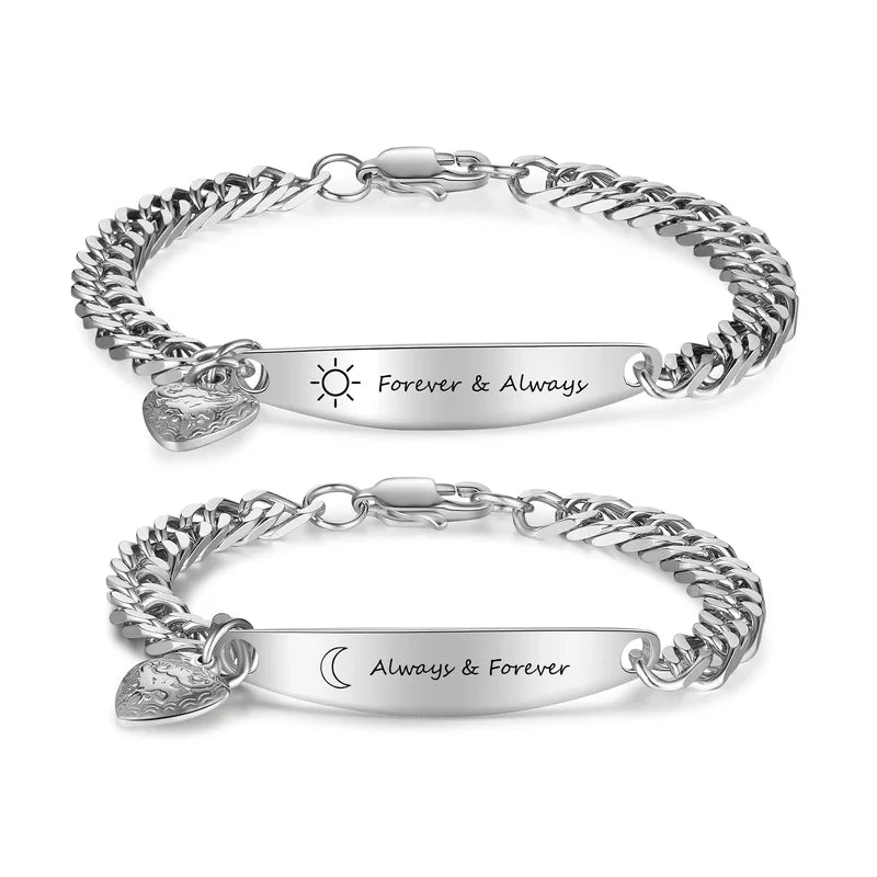 Couple Bracelets with Engraved Bar