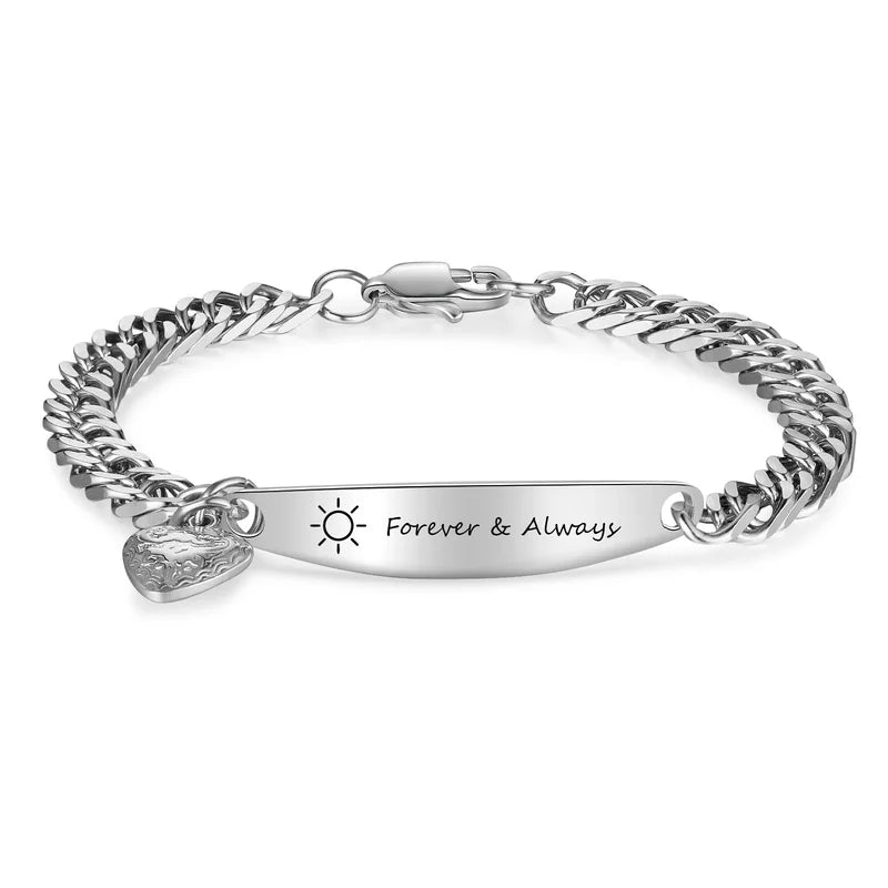 Couple Bracelets with Engraved Bar
