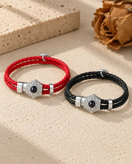 Photo Projection Couple Bracelet - matching pair laid flat