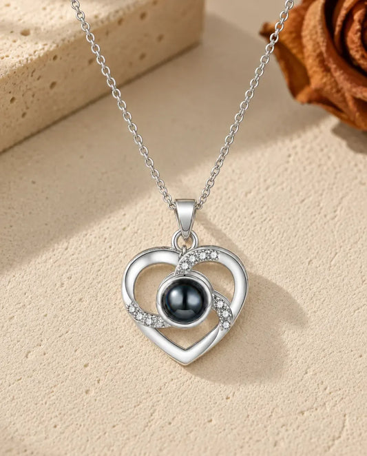 Personalized Photo Projection Necklace with Picture Inside - front view in silver