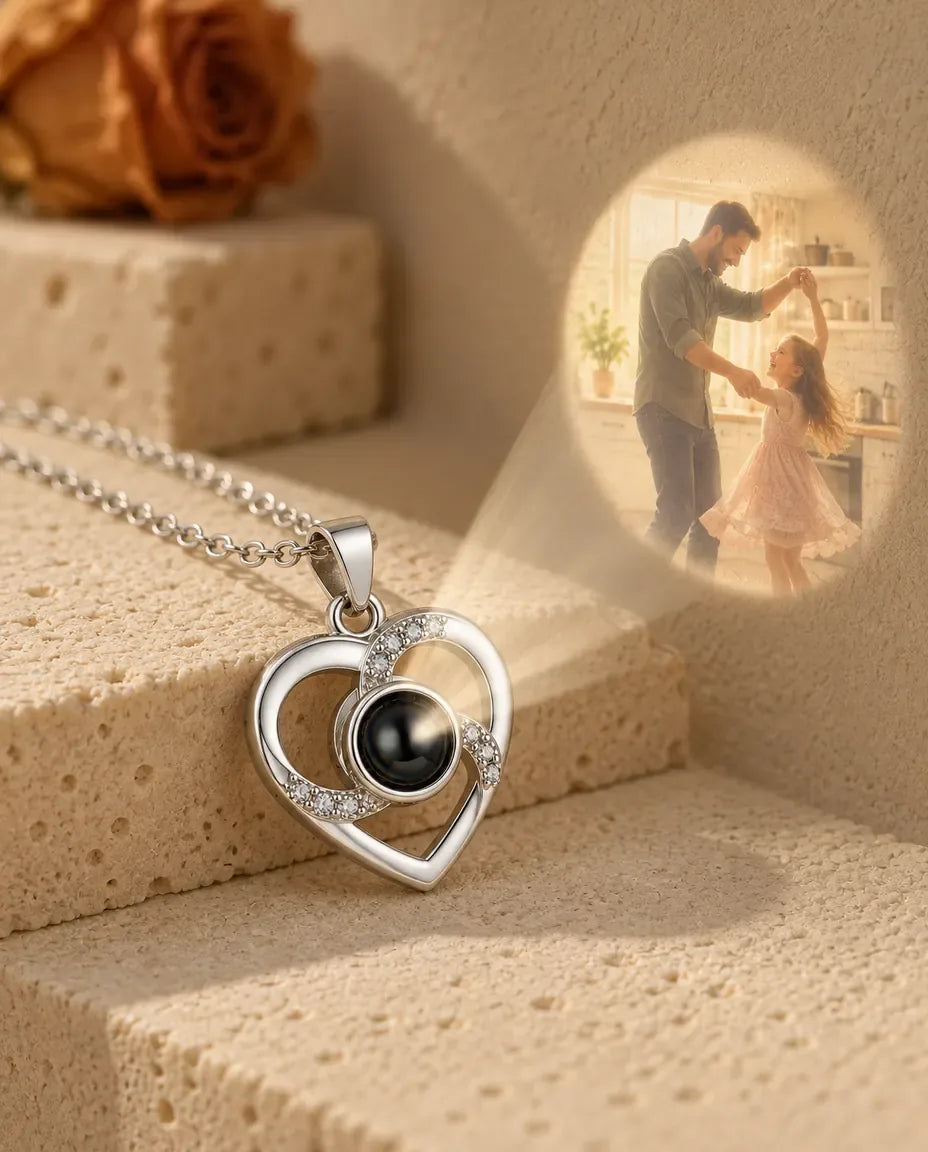 Personalized Photo Projection Necklace with Picture Inside - projecting the hidden photo onto a wall