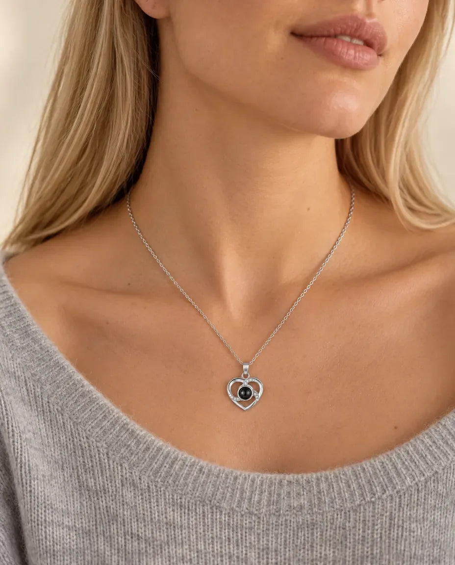 Personalized Photo Projection Necklace with Picture Inside - worn on a model
