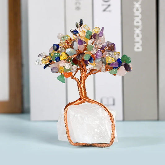 Seven Chakra Crystal Tree with Clear Quartz Base