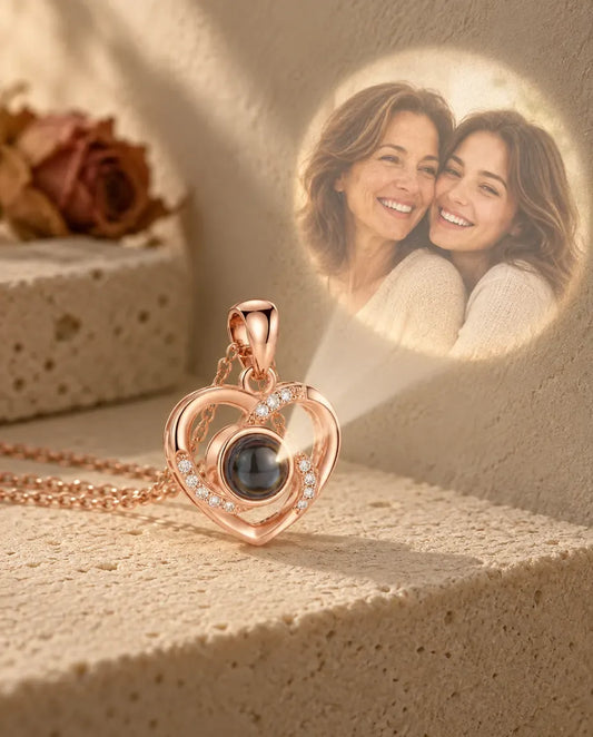Heart Photo Projection Necklace - projecting the hidden photo onto a wall