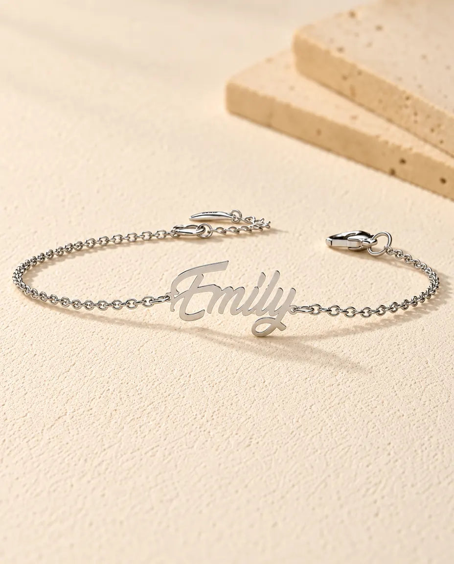 Sterling Silver Personalized Name Bracelet - front view