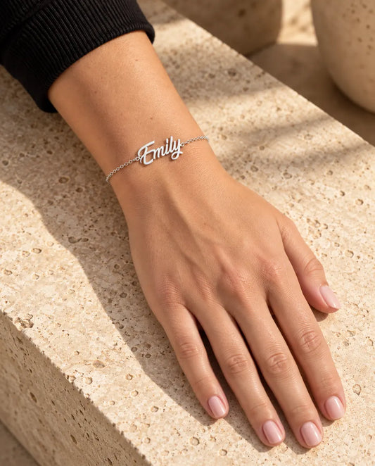 Sterling Silver Personalized Name Bracelet - worn on a model
