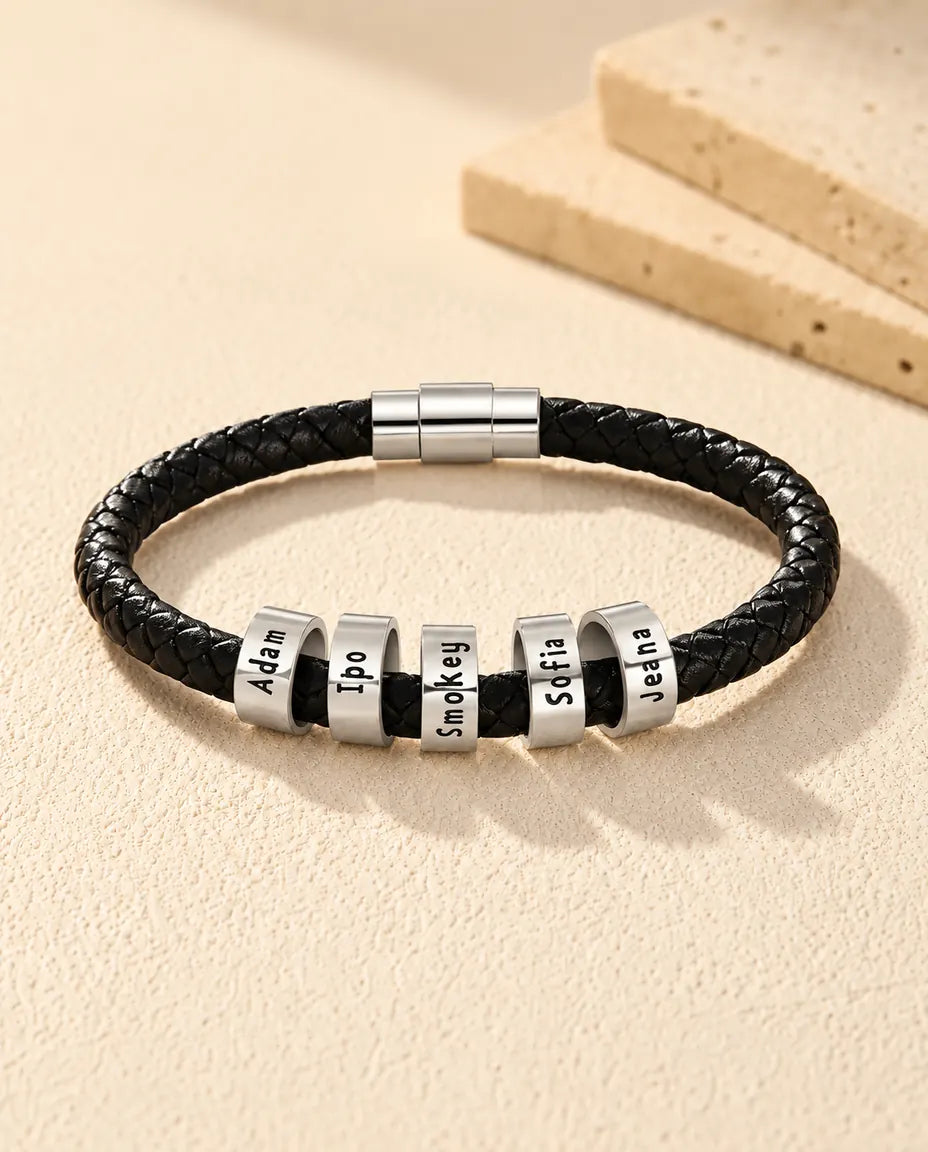 Men's Braided Leather Bracelet - front view