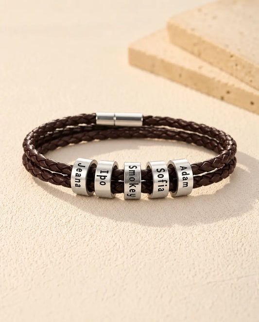 Personalized Men's Leather Bracelet - front view