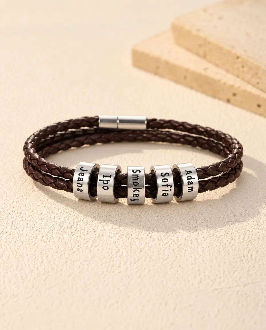 Personalized Men's Leather Bracelet - front view