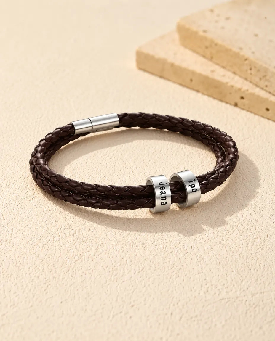 Personalized Men's Leather Bracelet - version with 2 names