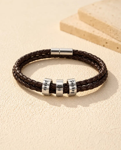 Personalized Men's Leather Bracelet - version with 3 names