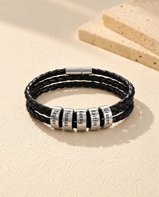 Personalized Men's Leather Bracelet - front view