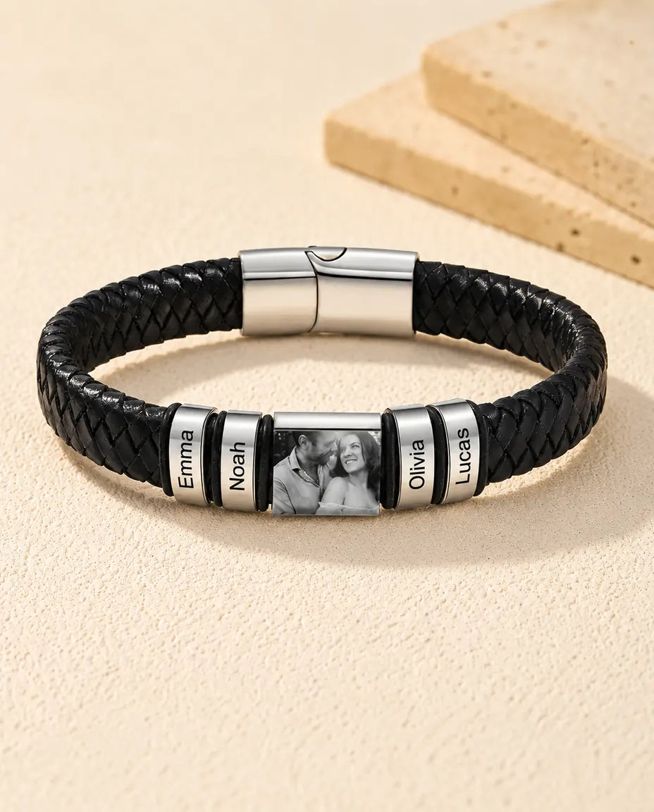 Custom Men's Photo Leather Bracelet - front view