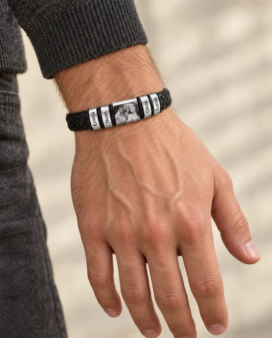 Custom Men's Photo Leather Bracelet - worn on a model