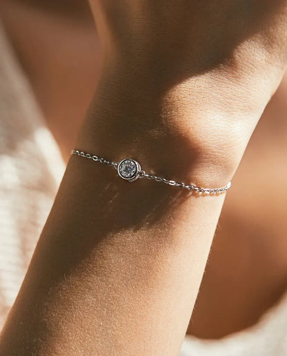 Dainty moissanite solitaire bracelet, 0.5ct D color round stone, 925 sterling silver