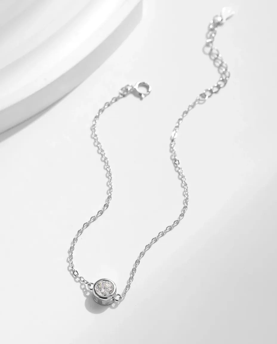 Dainty moissanite solitaire bracelet, 0.5ct D color round stone, 925 sterling silver