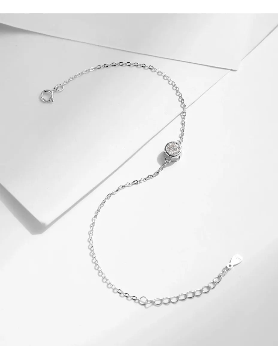Dainty moissanite solitaire bracelet, 0.5ct D color round stone, 925 sterling silver